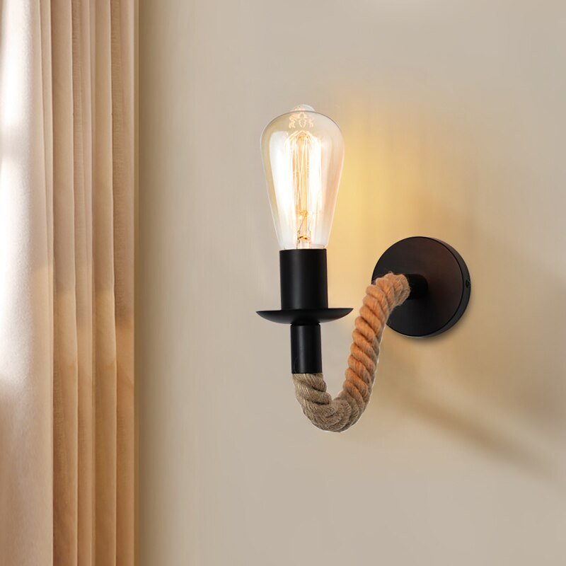 Retro E27 Hemp Rope Bedroom Wall Light - Casatrail.com