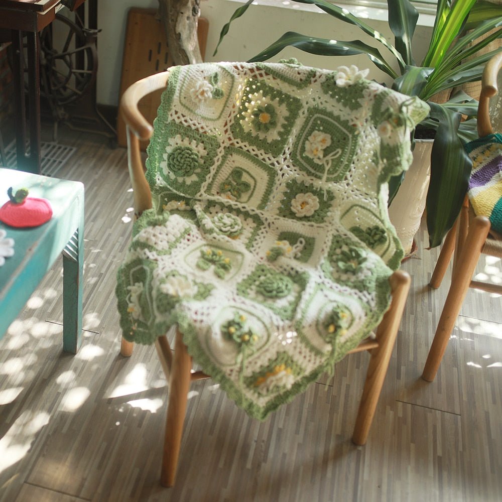 Retro Wisteria Gardenia Crochet Blanket - Casatrail.com