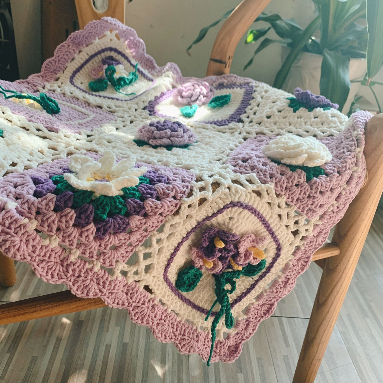 Retro Wisteria Gardenia Crochet Blanket - Casatrail.com