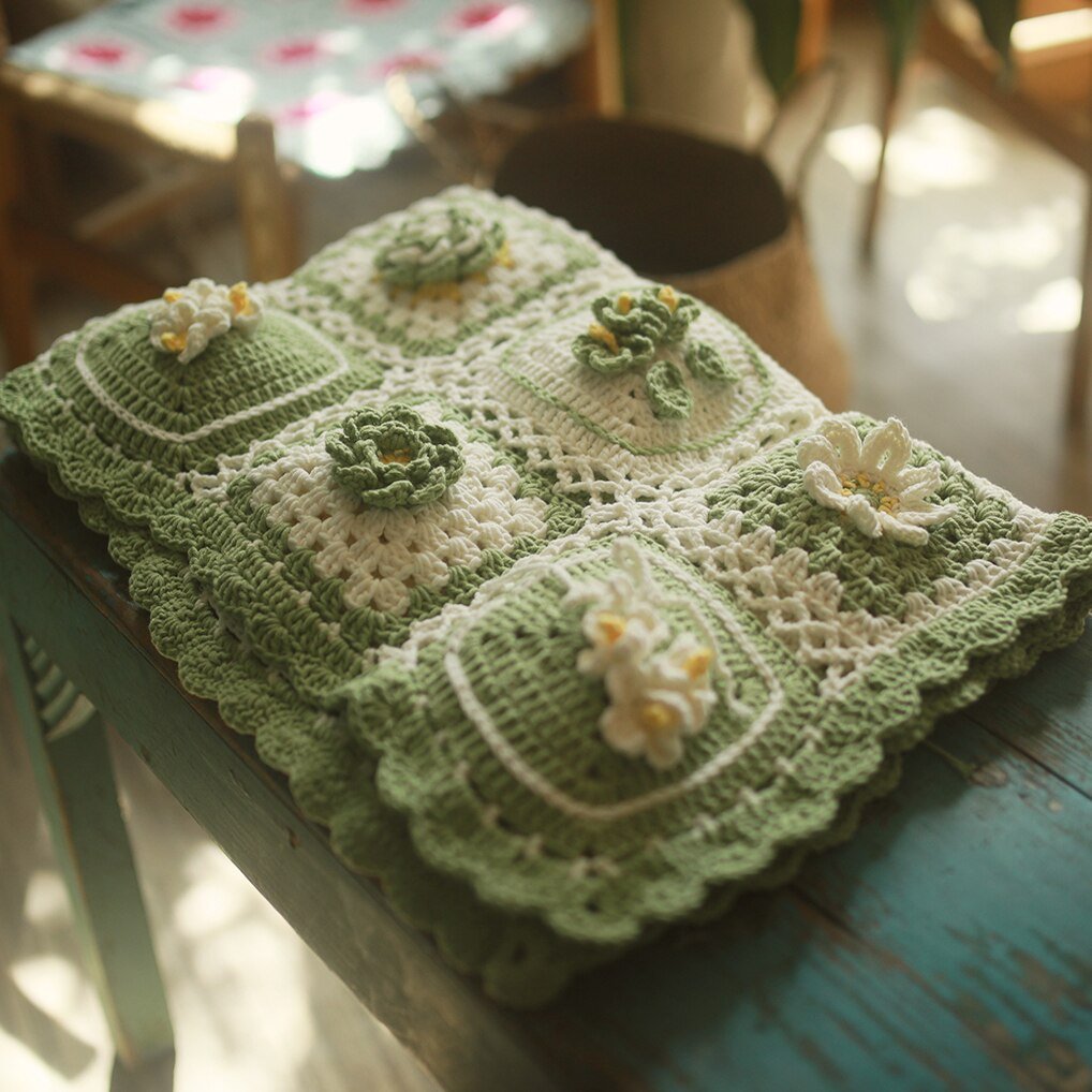 Retro Wisteria Gardenia Crochet Blanket - Casatrail.com