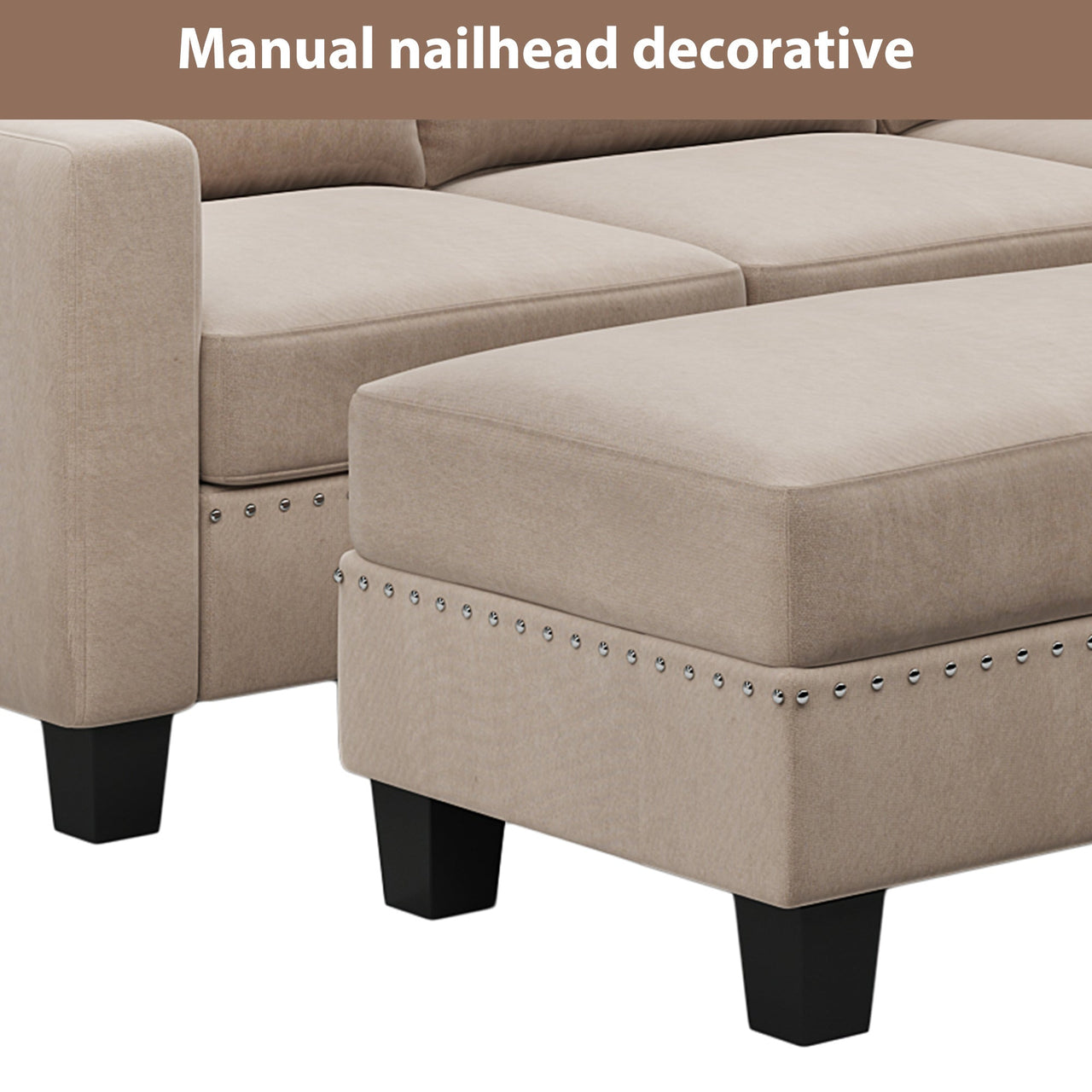 Reversible Double Chaise Sectional Sofa with Ottoman - Casatrail.com