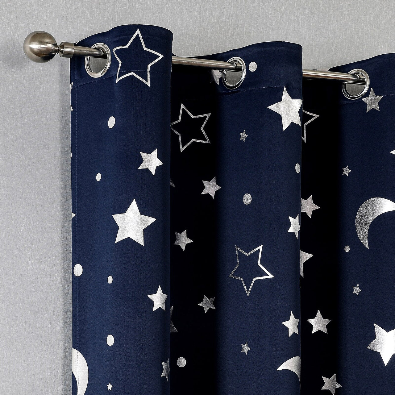 Room Darkening Curtains with Silver Star Moon - Casatrail.com