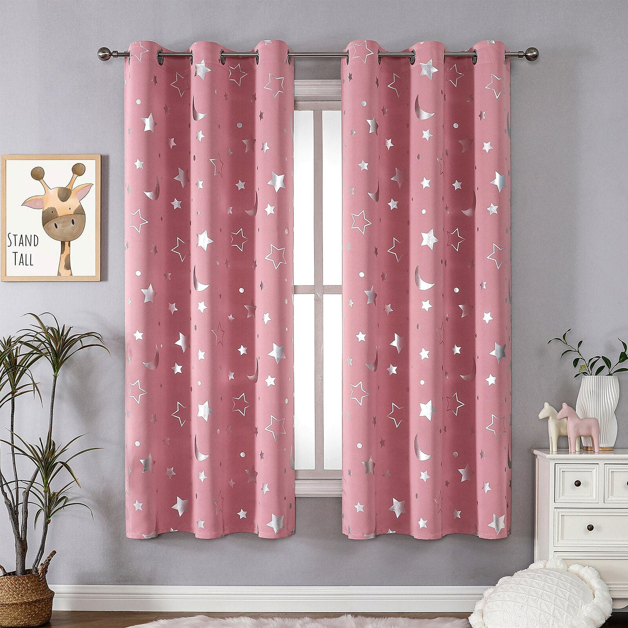 Room Darkening Curtains with Silver Star Moon - Casatrail.com