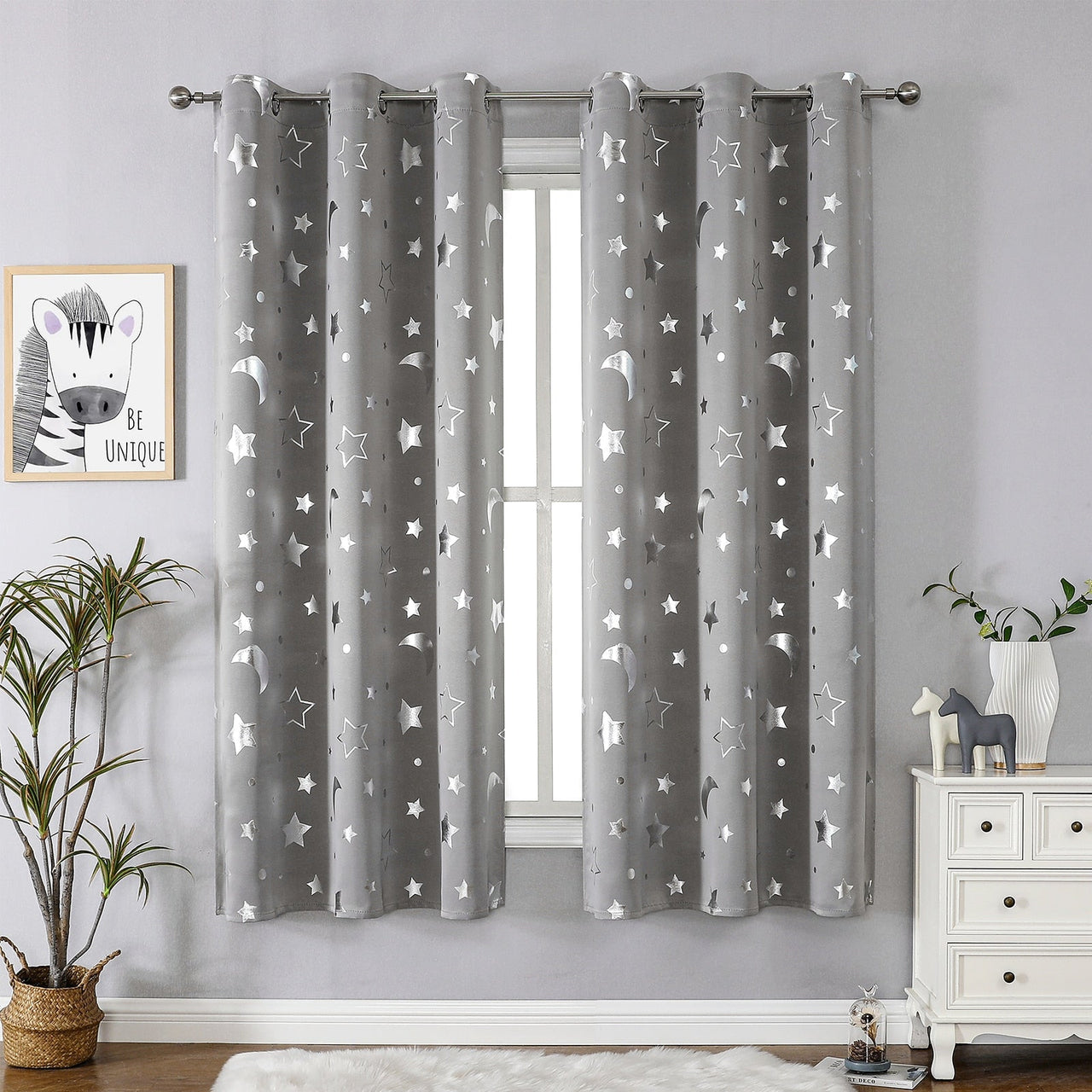 Room Darkening Curtains with Silver Star Moon - Casatrail.com