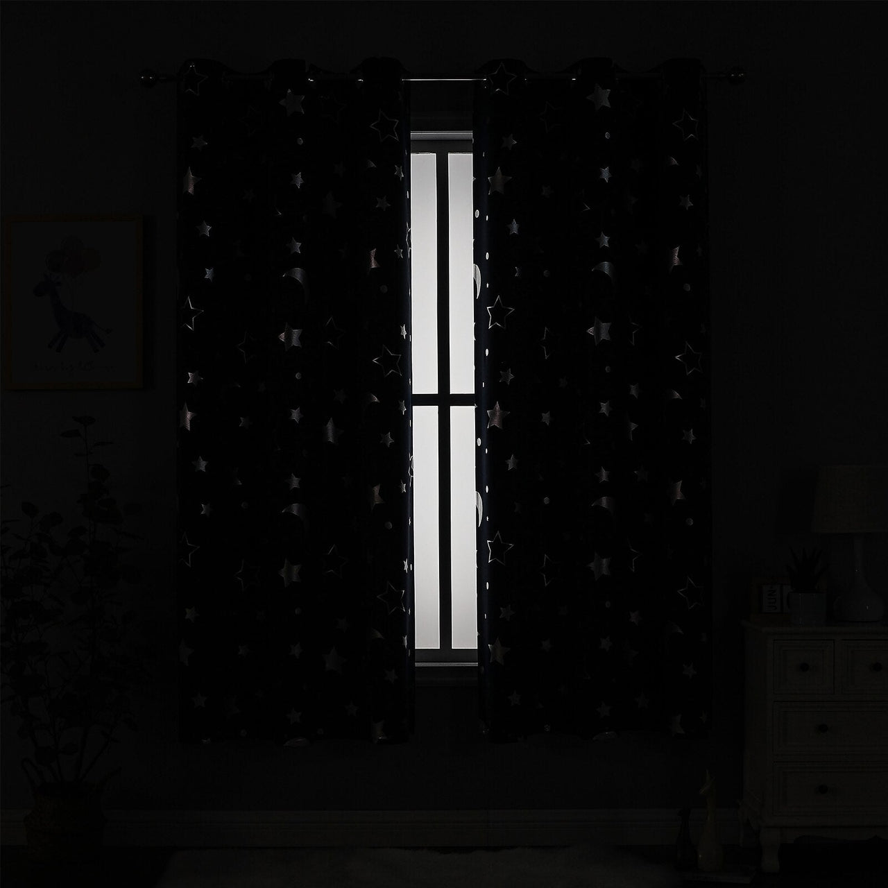 Room Darkening Curtains with Silver Star Moon - Casatrail.com