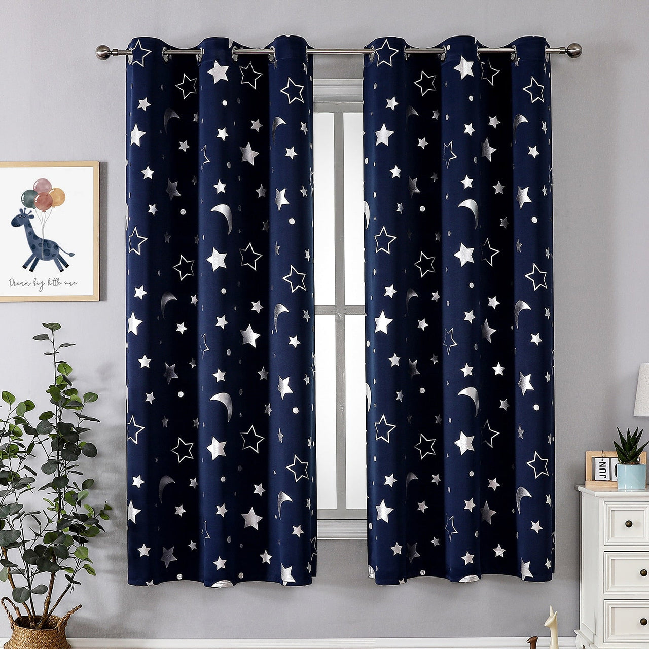 Room Darkening Curtains with Silver Star Moon - Casatrail.com