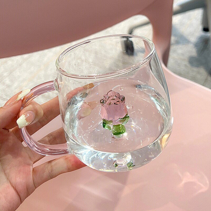 Rose Cup Glass Water Cup for Home Office - 380ml - Casatrail.com