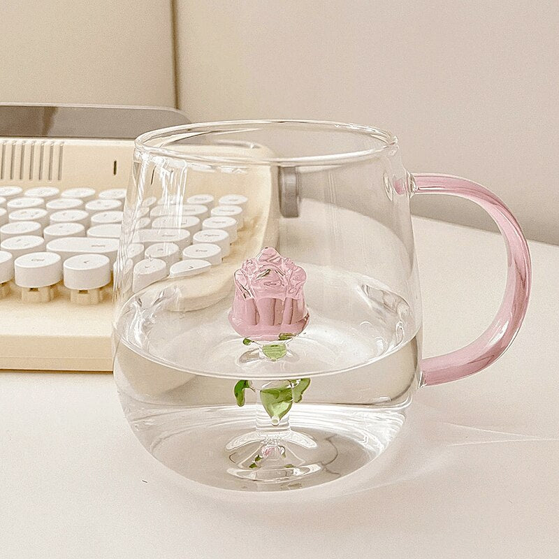 Rose Cup Glass Water Cup for Home Office - 380ml - Casatrail.com