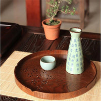 Thumbnail for Round Cherry Wood Serving Tray - Casatrail.com