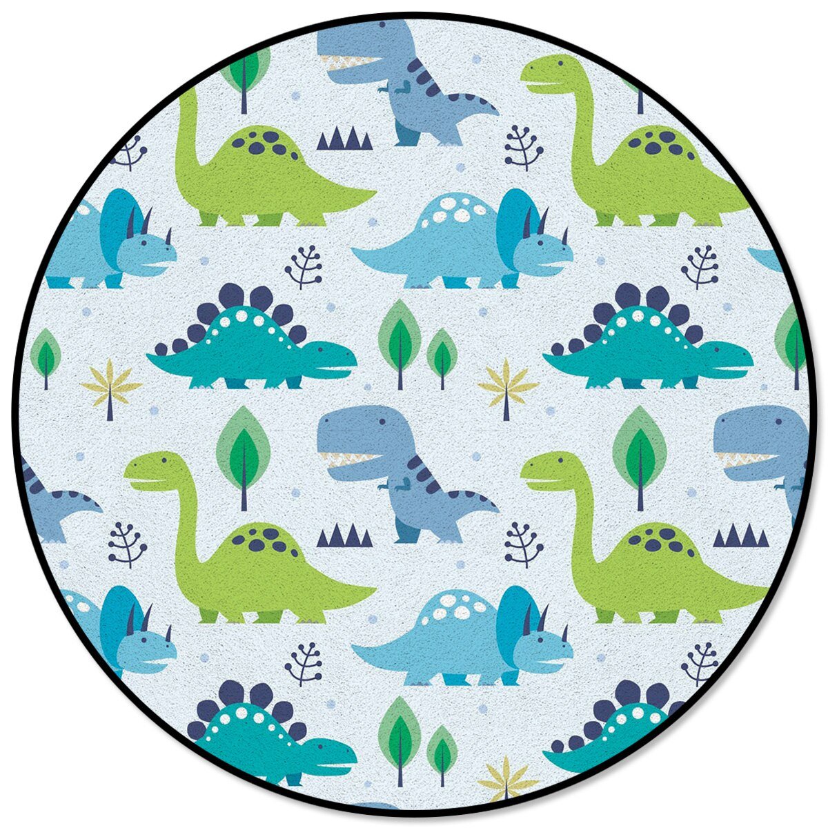 Round Dinosaur Blue Pattern Rug - Casatrail.com