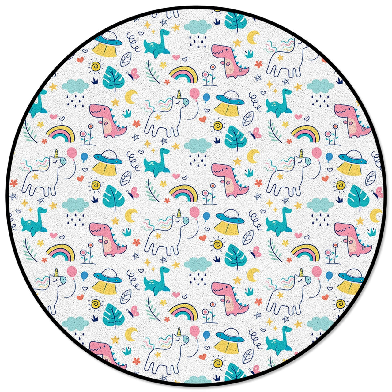 Round Dinosaur Blue Pattern Rug - Casatrail.com