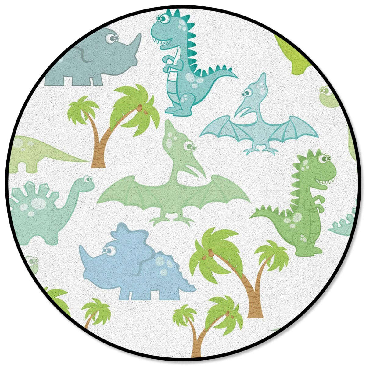 Round Dinosaur Blue Pattern Rug - Casatrail.com