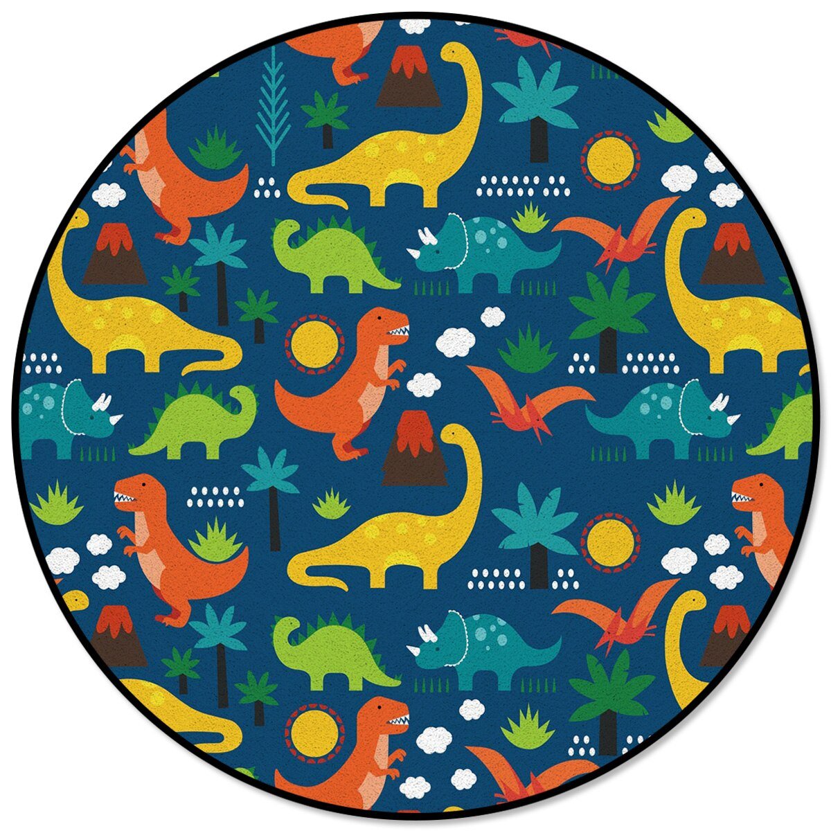 Round Dinosaur Blue Pattern Rug - Casatrail.com