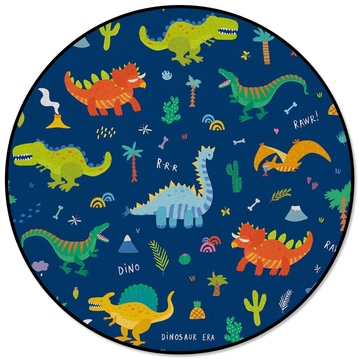 Round Dinosaur Blue Pattern Rug - Casatrail.com