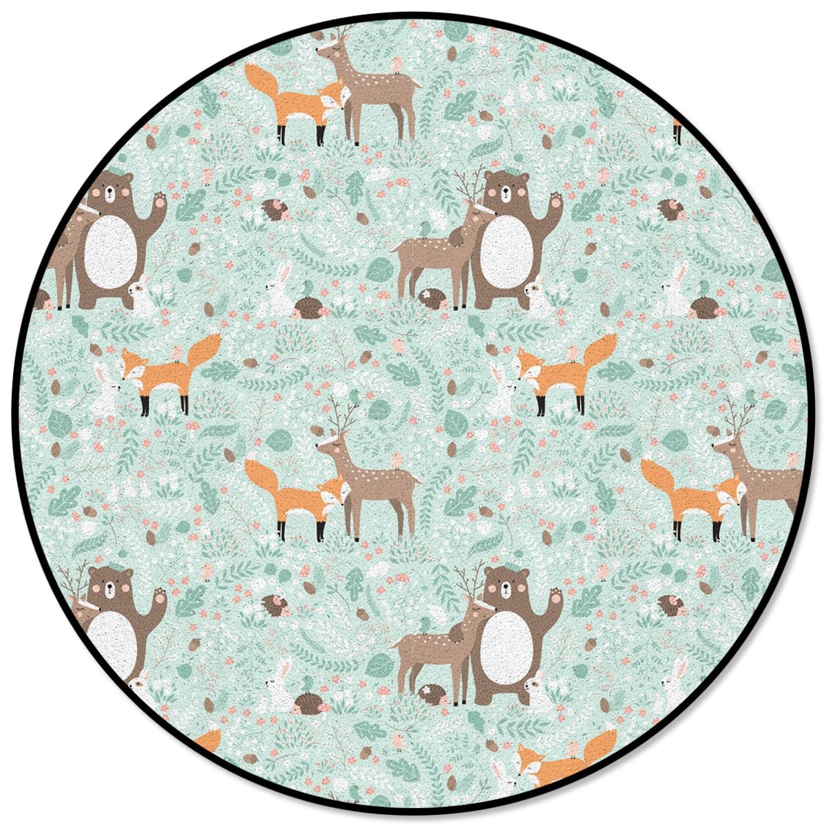 Round Rug with Forest Animals Print - Casatrail.com