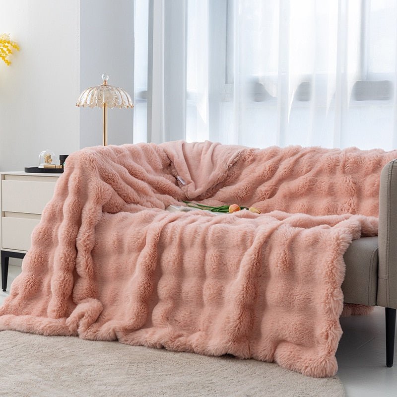 Ruched Luxurious Faux Fur Throw Blanket - Casatrail.com