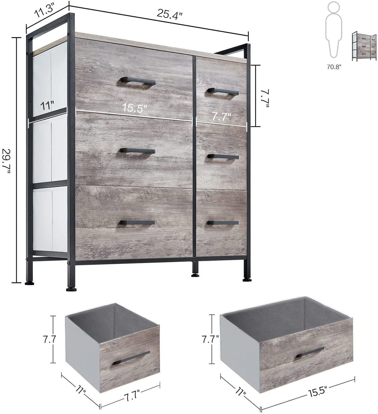 Rustic Gray Fabric Dressing Table with 6 Drawers - Casatrail.com