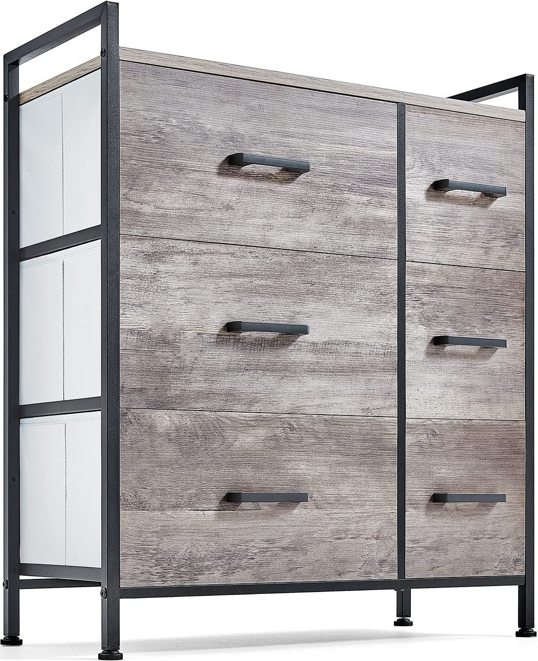 Rustic Gray Fabric Dressing Table with 6 Drawers - Casatrail.com