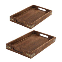 Thumbnail for Rustic Rectangular Wooden Serving Tray with Handle - Casatrail.com
