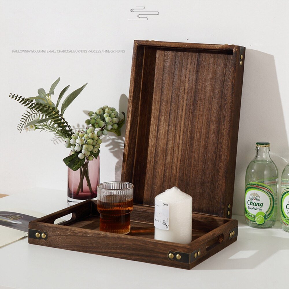 Rustic Wooden Serving Trays with Handle - Rectangular - Casatrail.com