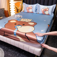 Thumbnail for Satin Bed Linen for Single Bed - Cartoon Fitted Sheet for Kids - Casatrail.com