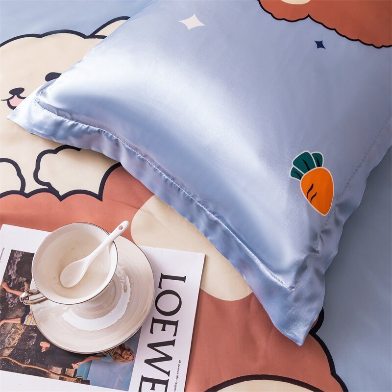 Satin Bed Linen for Single Bed - Cartoon Fitted Sheet for Kids - Casatrail.com