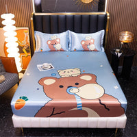 Thumbnail for Satin Bed Linen for Single Bed - Cartoon Fitted Sheet for Kids - Casatrail.com