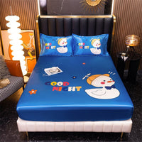 Thumbnail for Satin Bed Linen for Single Bed - Cartoon Fitted Sheet for Kids - Casatrail.com