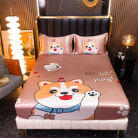 Thumbnail for Satin Bed Linen for Single Bed - Cartoon Fitted Sheet for Kids - Casatrail.com