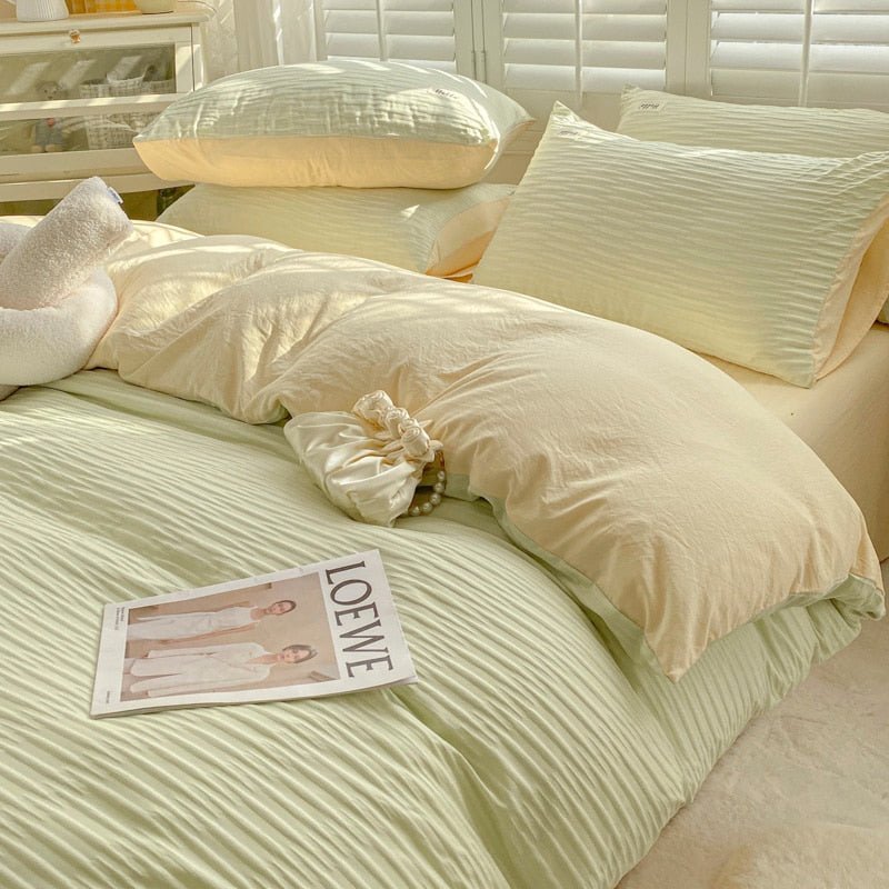 Seersucker Bedding Set with Soft Duvet Cover, Flat Sheets, and Pillowcase - Casatrail.com