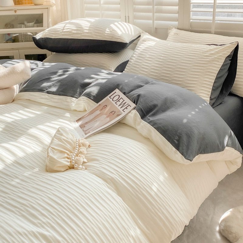 Seersucker Bedding Set with Soft Duvet Cover, Flat Sheets, and Pillowcase - Casatrail.com