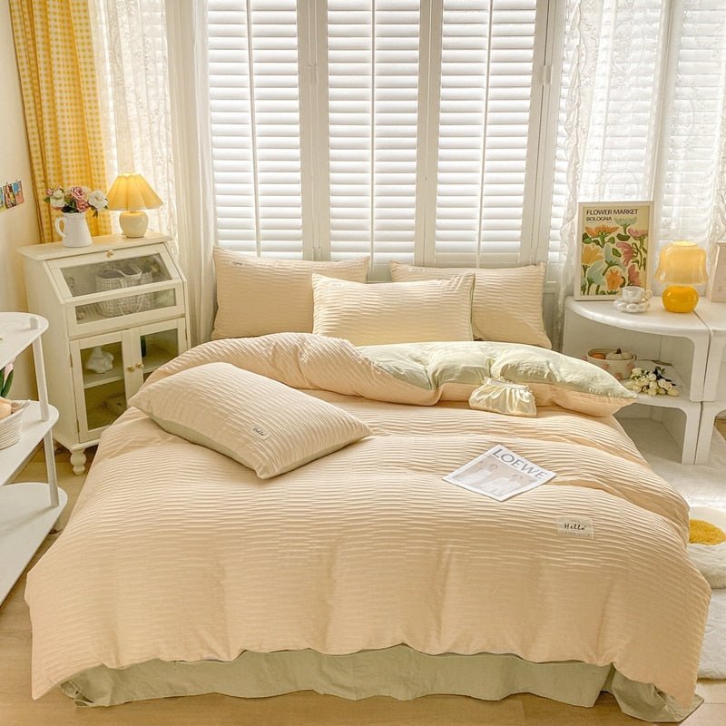 Seersucker Bedding Set with Soft Duvet Cover, Flat Sheets, and Pillowcase - Casatrail.com