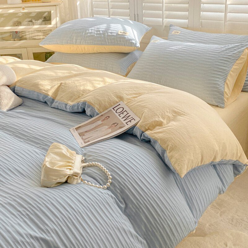 Seersucker Bedding Set with Soft Duvet Cover, Flat Sheets, and Pillowcase - Casatrail.com