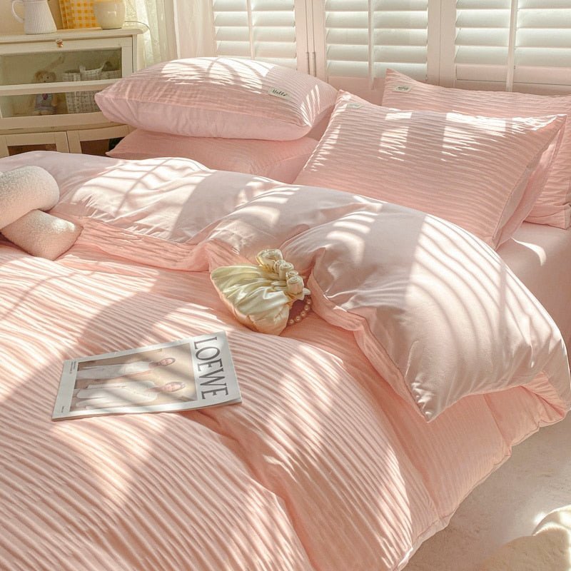 Seersucker Bedding Set with Soft Duvet Cover, Flat Sheets, and Pillowcase - Casatrail.com