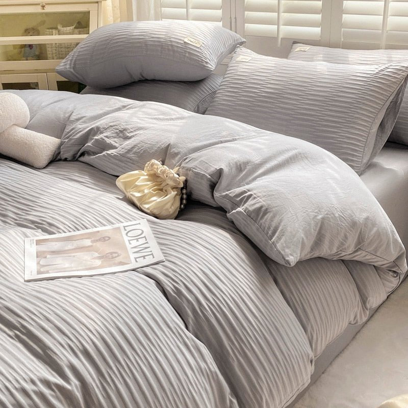 Seersucker Bedding Set with Soft Duvet Cover, Flat Sheets, and Pillowcase - Casatrail.com