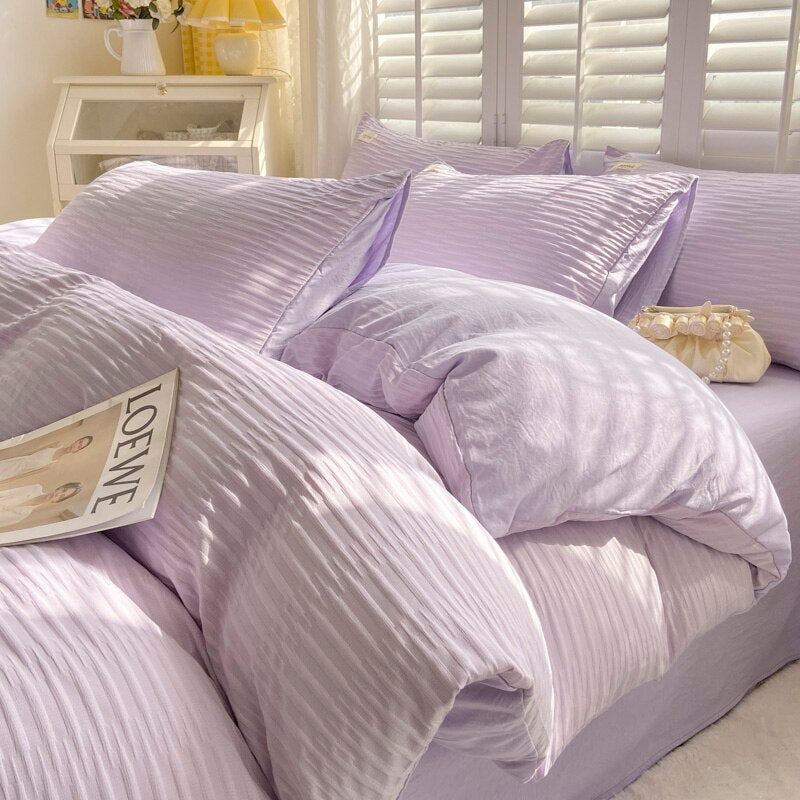 Seersucker Bedding Set with Soft Duvet Cover, Flat Sheets, and Pillowcase - Casatrail.com