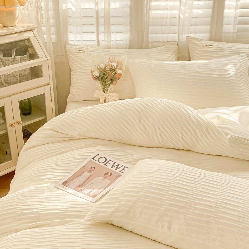 Seersucker Bedding Set with Soft Duvet Cover, Flat Sheets, and Pillowcase - Casatrail.com