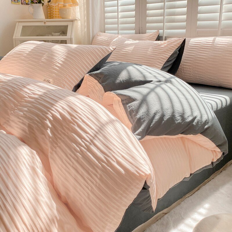 Seersucker Bedding Set with Soft Duvet Cover, Flat Sheets, and Pillowcase - Casatrail.com