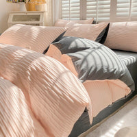 Thumbnail for Seersucker Bedding Set with Soft Duvet Cover, Flat Sheets, and Pillowcase - Casatrail.com