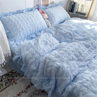 Thumbnail for Seersucker Ruffles Lace Bedding Set With Soft Sheet, Duvet Cover & Pillow Covers - Casatrail.com