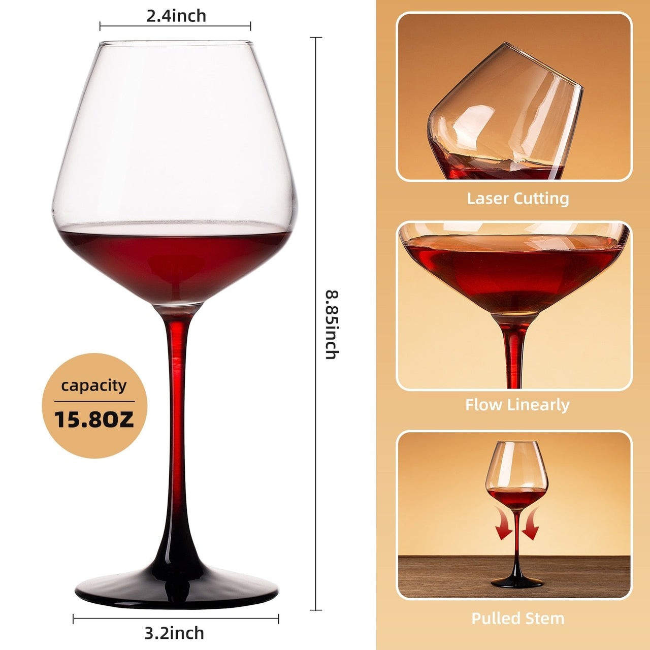 Set of 2 Wine Glasses - 15.8 Oz Clear Long Stem - Casatrail.com