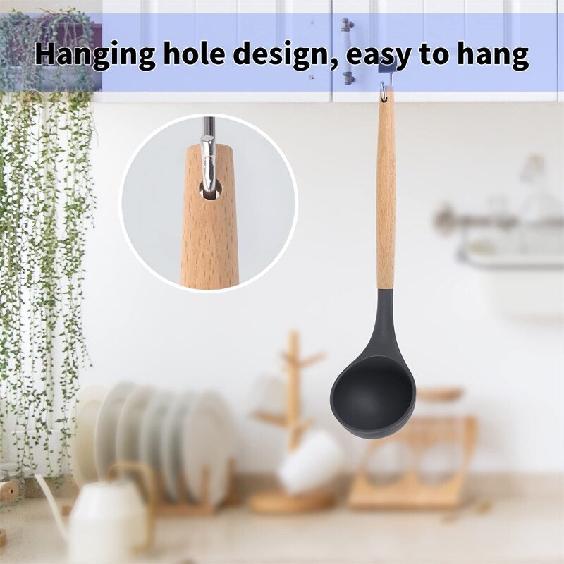 Silicone Ladle Soup Spoon With Wooden Handle - Casatrail.com