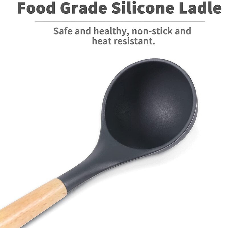 Silicone Ladle Soup Spoon With Wooden Handle - Casatrail.com