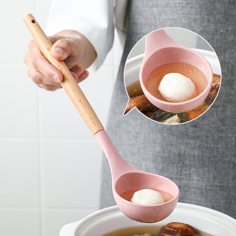 Silicone Ladle Soup Spoon With Wooden Handle - Casatrail.com