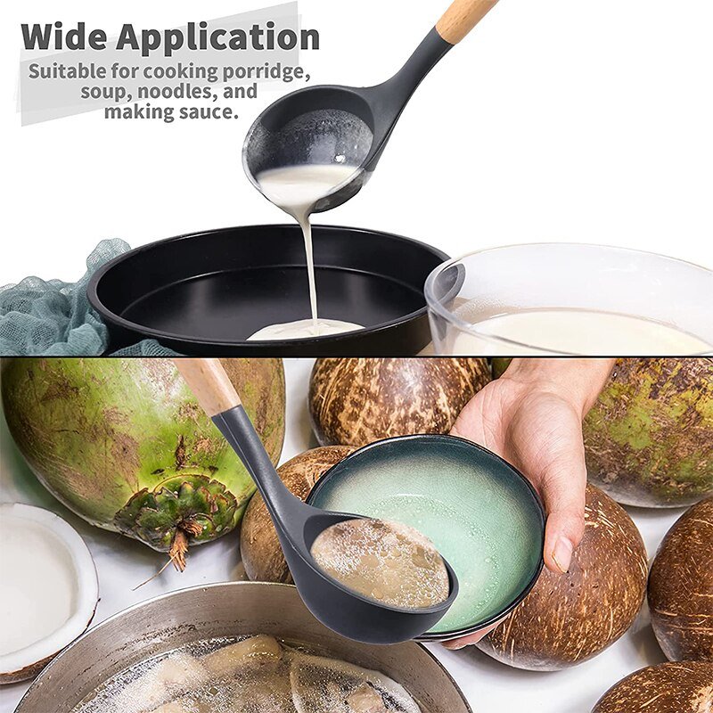 Silicone Ladle Soup Spoon With Wooden Handle - Casatrail.com