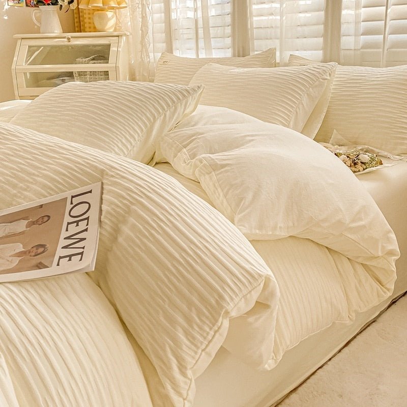 Soft Double Duvet Cover Set with Breathable Bubble Yarn Fabric - Casatrail.com