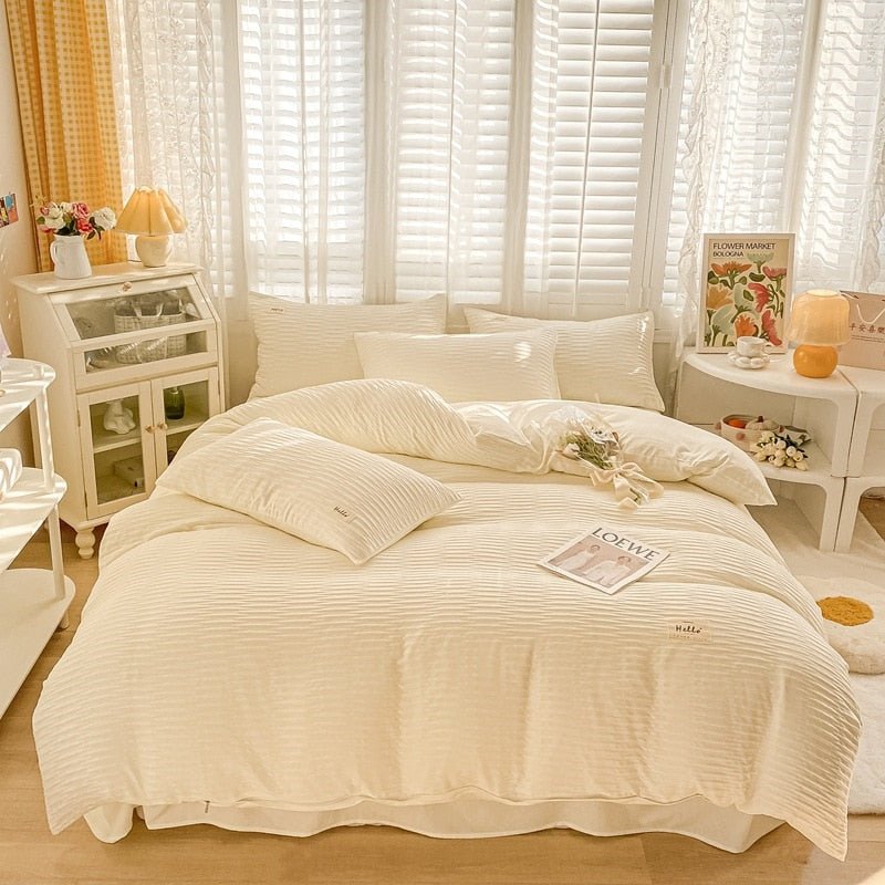 Soft Double Duvet Cover Set with Breathable Bubble Yarn Fabric - Casatrail.com