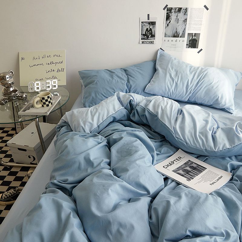 Solid Blue Duvet Cover Set - Flat Sheet with Pillowcases - Casatrail.com