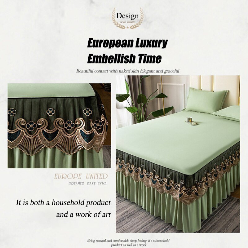 Solid Color Lace Bed Skirt Three Piece Set with Princess Style for Smooth Bed Spread and Mattress Protection - Casatrail.com