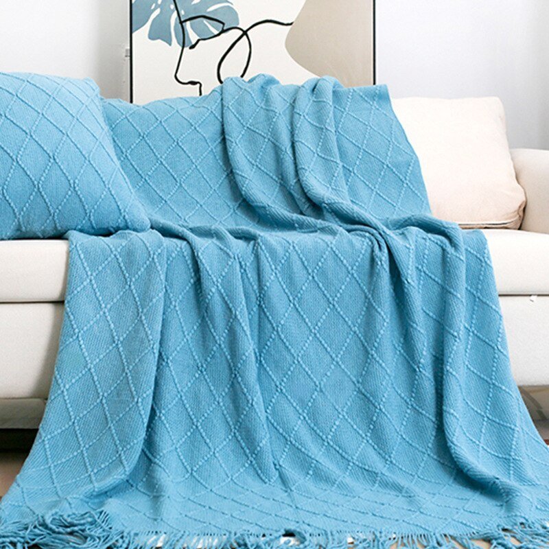 Solid Color Tassel Knitted Sofa Blanket - Casatrail.com